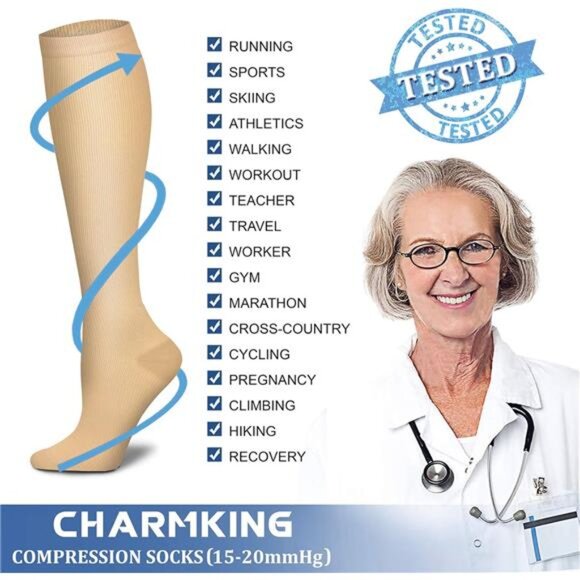 Compression Socks for Women & Men Circulation (3 Pairs) 15-20 mmHg Athletic - Picture 6 of 8